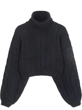 Zaful Black Cropped Cable Turtleneck Sweater